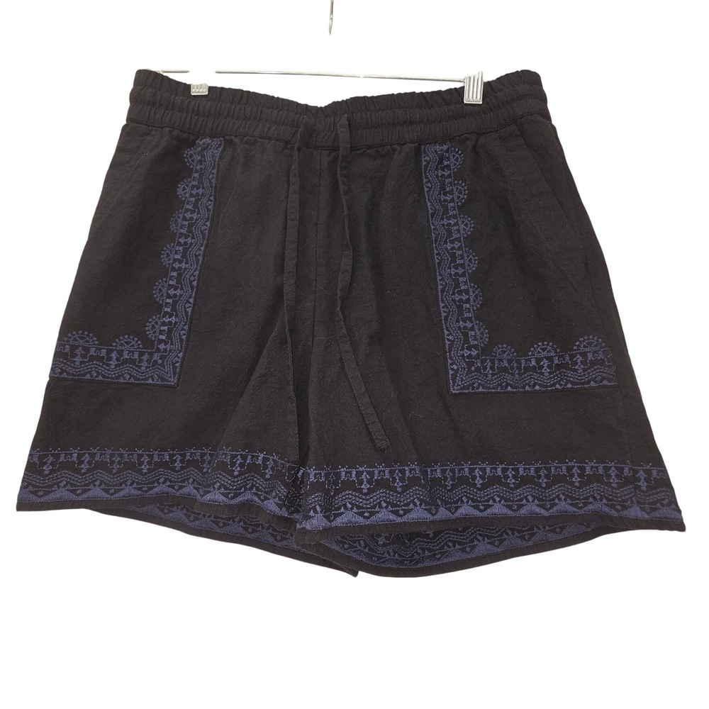 INC International Concepts Black Embroidered Cotton Gauze Shorts Small Boho